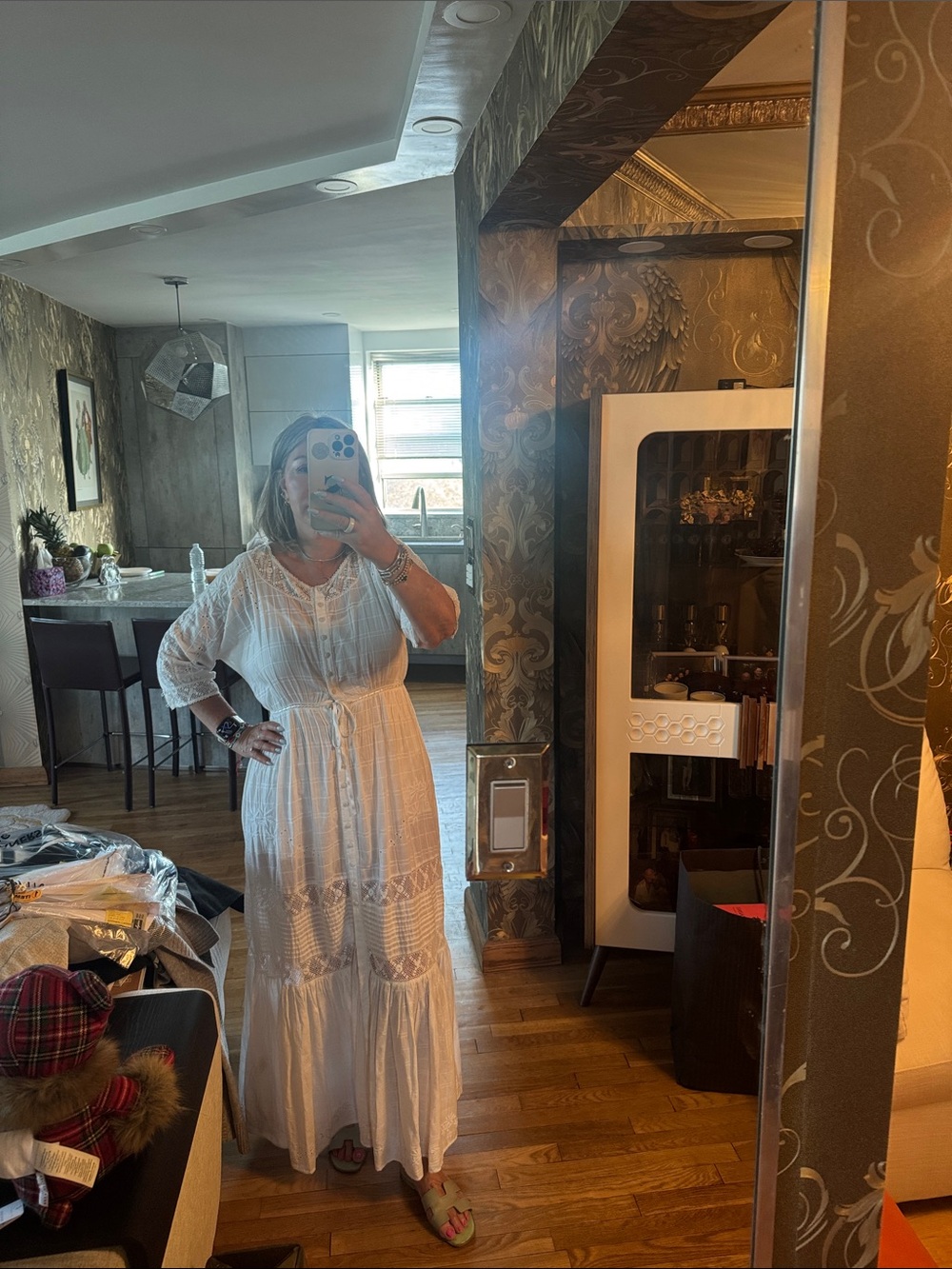 LoveShackFancy White Cotton Eyelet Tiered Maxi Dress size S